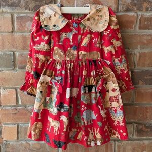 Cotton Collection 3T Red Fit & Flare Animal Dress Peter Pan Collar Tie Back USA